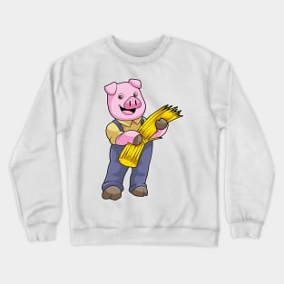 Pig as Farmer with Straw Crewneck Sweatshirt